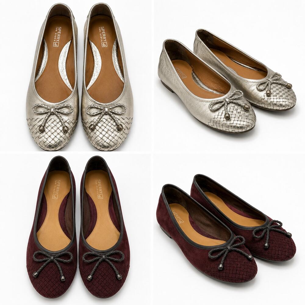 BUNDLE: 2 Sperry Maya Flats in Burgundy & in Gold Sz 9.5 - Picture 1 of 16